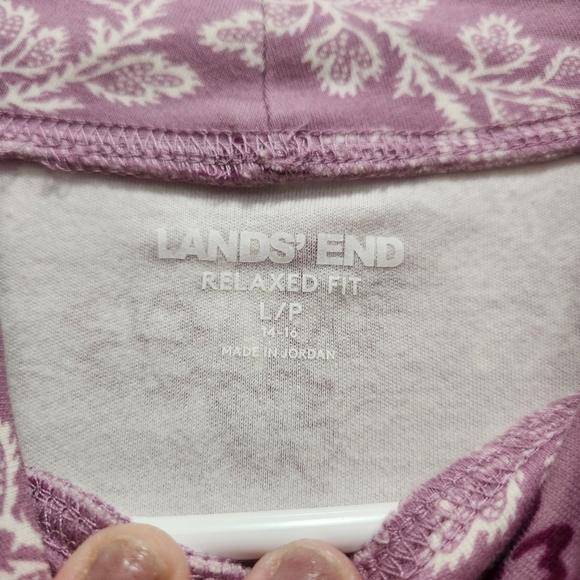 Lands End Womens L Petite Purple Floral Mock Turtleneck Long Sleeve Cotton Tee - Picture 2 of 7